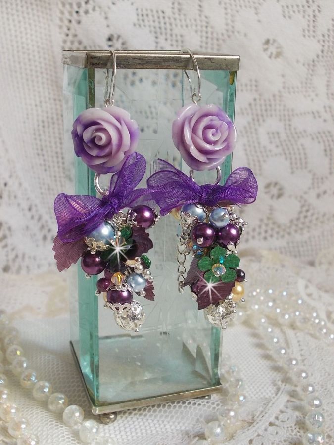 BO Bell'issim Violet et ivoire  avec des beaux Cristaux et perles semi-pr&eacute;cieuses