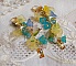BO bella yellow pendantes dor&eacute;es en laiton avec cristaux, fleurs en r&eacute;sine, perles rondes en verre, cha&icirc;nette et dormeuses dor&eacute;es en laiton