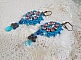 BO Belle Epoque brod&eacute;es avec des navettes Light Turquoise en Cristal de Swarovski &agrave; laquelle s'ajoute, chatons Light Rose, toupies Saphir, intercalaires, perles nacr&eacute;es, briolettes et dormeuses Laiton