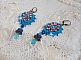 BO Belle Epoque brod&eacute;es avec des navettes Light Turquoise en Cristal de Swarovski &agrave; laquelle s'ajoute, chatons Light Rose, toupies Saphir, intercalaires, perles nacr&eacute;es, briolettes et dormeuses Laiton