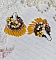 BO Bouquet Exotique mont&eacute;es avec dagues en verre, fleurs &eacute;poxy, fleurs en r&eacute;sine peintes &agrave; la main, cabochons en cristal et boucles estampes demi-lune