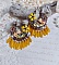 BO Bouquet Exotique mont&eacute;es avec dagues en verre, fleurs &eacute;poxy, fleurs en r&eacute;sine peintes &agrave; la main, cabochons en cristal et boucles estampes demi-lune