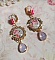 BO Bouquet Valentine, cabochons en verre strass&eacute;s de cristaux, roses en r&eacute;sine, poires Rose Opale en cristal et dormeuses dor&eacute;es Laiton