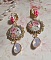 BO Bouquet Valentine, cabochons en verre strass&eacute;s de cristaux, roses en r&eacute;sine, poires Rose Opale en cristal et dormeuses dor&eacute;es Laiton