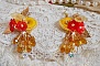 BO bouton d&rsquo;or brod&eacute;es sur fil coton jaune, fleurs, feuilles, rocailles, cristaux, crochets gold filled, quel charme !