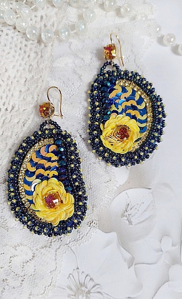 BO Cara Royal Soleil brod&eacute;es avec perles verres, sequins, rocailles et perles Cristal Swarovski