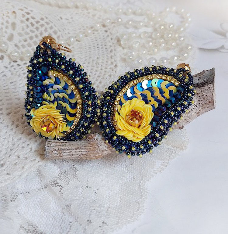 BO Cara Royal Soleil brod&eacute;es avec perles verres, sequins, rocailles et perles Cristal Swarovski