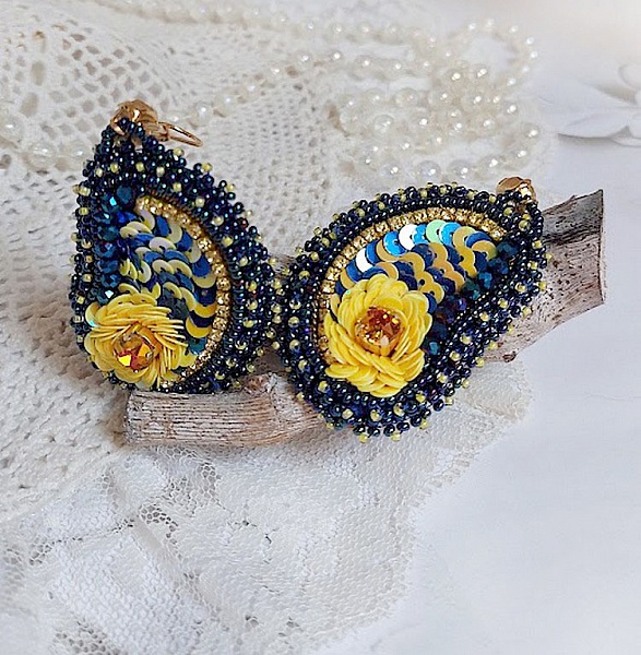BO Cara Royal Soleil brod&eacute;es avec perles verres, sequins, rocailles et perles Cristal Swarovski