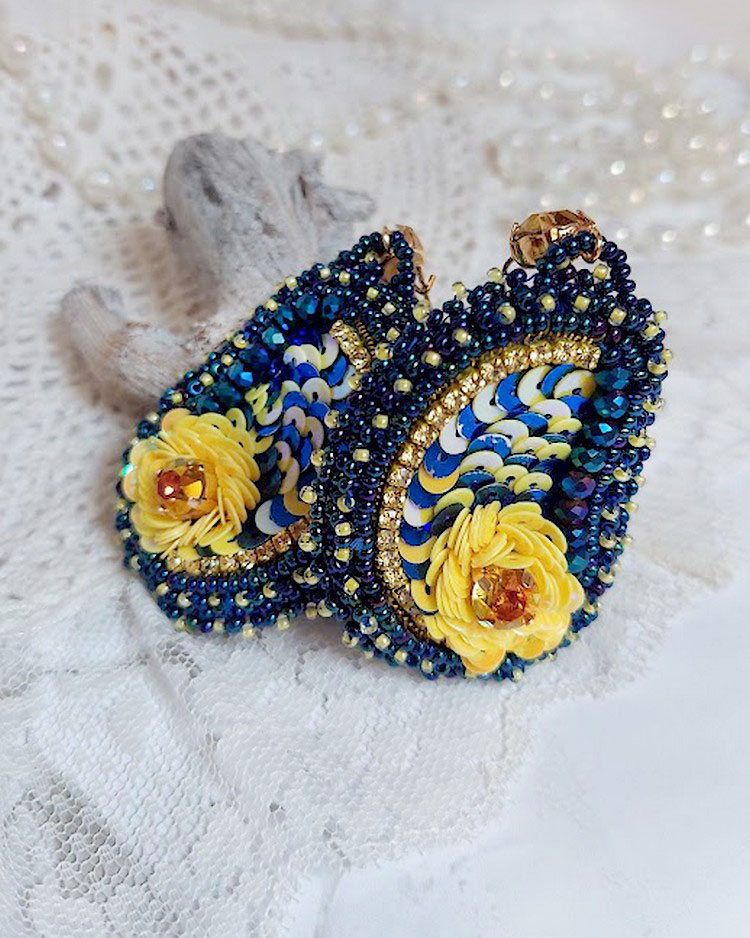 BO Cara Royal Soleil brod&eacute;es avec perles verres, sequins, rocailles et perles Cristal Swarovski