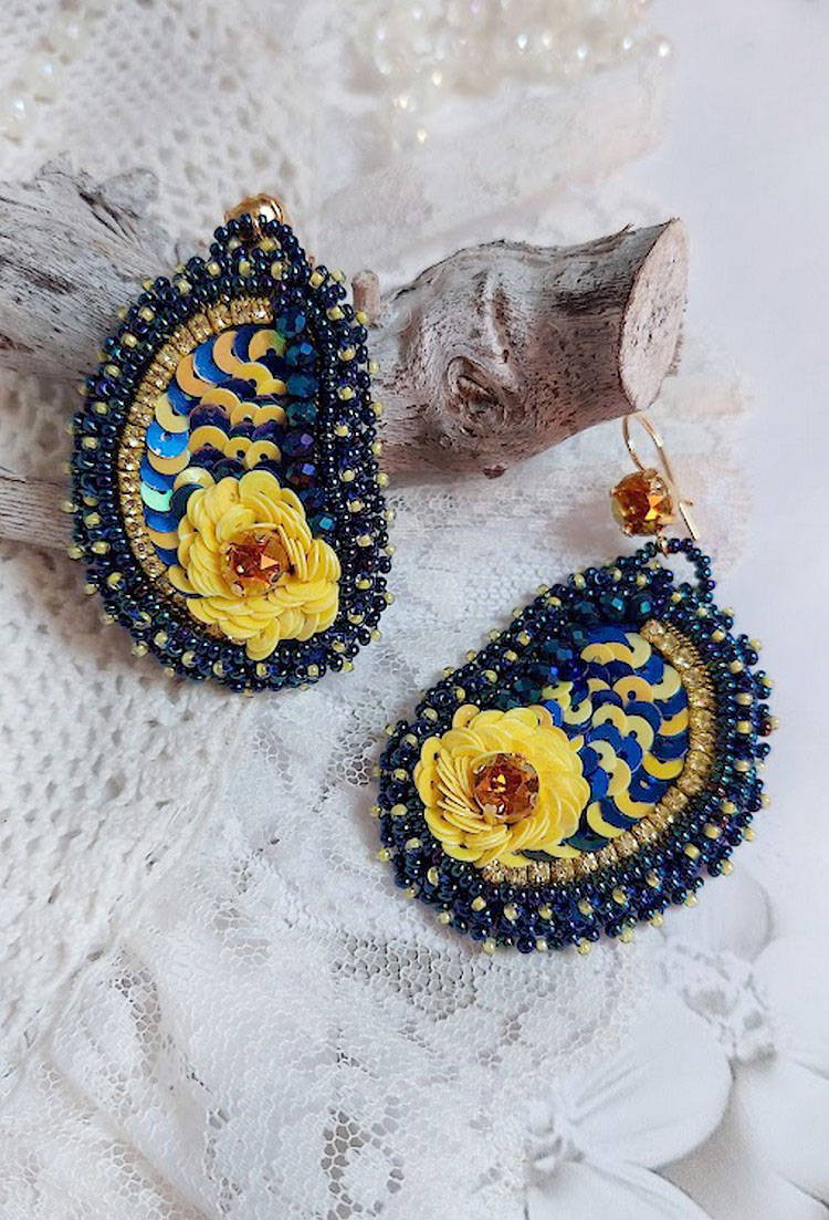 BO Cara Royal Soleil brod&eacute;es avec perles verres, sequins, rocailles et perles Cristal Swarovski