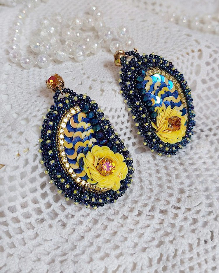 BO Cara Royal Soleil brod&eacute;es avec perles verres, sequins, rocailles et perles Cristal Swarovski