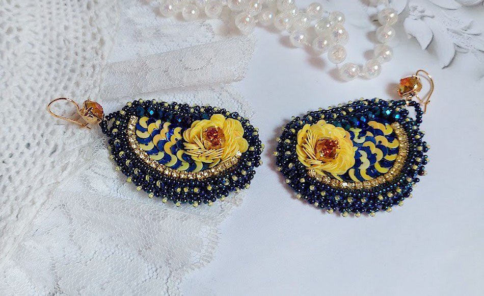 BO Cara Royal Soleil brod&eacute;es avec perles verres, sequins, rocailles et perles Cristal Swarovski