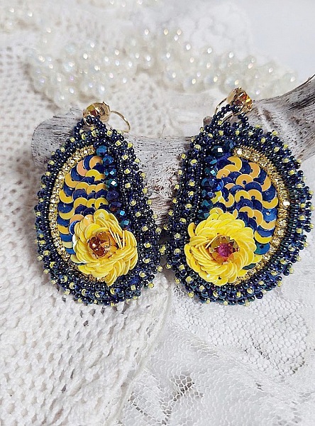 BO Cara Royal Soleil brod&eacute;es avec perles verres, sequins, rocailles et perles Cristal Swarovski