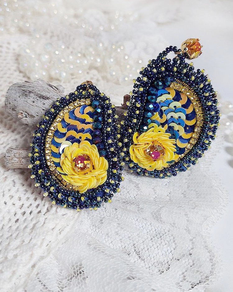 BO Cara Royal Soleil brod&eacute;es avec perles verres, sequins, rocailles et perles Cristal Swarovski