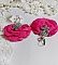 BO Charming Fuchsia cr&eacute;&eacute;es avec perles Swarovski, p&eacute;tales de roses en tissu et dormeuses laitons