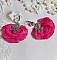 BO Charming Fuchsia cr&eacute;&eacute;es avec perles Swarovski, p&eacute;tales de roses en tissu et dormeuses laitons