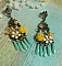BO Coeur de Printemps, dagues en verre Menthe/Ivoire, cabochons r&eacute;sine Jaune, cha&icirc;ne strass et cabochons cristal AB, papillons, fleurs &eacute;poxy, estampes avec boucles en M&eacute;tal. Une belle Nature !