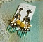 BO Coeur de Printemps, dagues en verre Menthe/Ivoire, cabochons r&eacute;sine Jaune, cha&icirc;ne strass et cabochons cristal AB, papillons, fleurs &eacute;poxy, estampes avec boucles en M&eacute;tal. Une belle Nature !