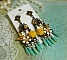 BO Coeur de Printemps, dagues en verre Menthe/Ivoire, cabochons r&eacute;sine Jaune, cha&icirc;ne strass et cabochons cristal AB, papillons, fleurs &eacute;poxy, estampes avec boucles en M&eacute;tal. Une belle Nature !