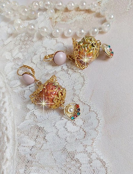 BO Cord&eacute;lia mont&eacute;es avec perles en c&eacute;ramique &eacute;maill&eacute;e, coupelles, estampes et cristaux