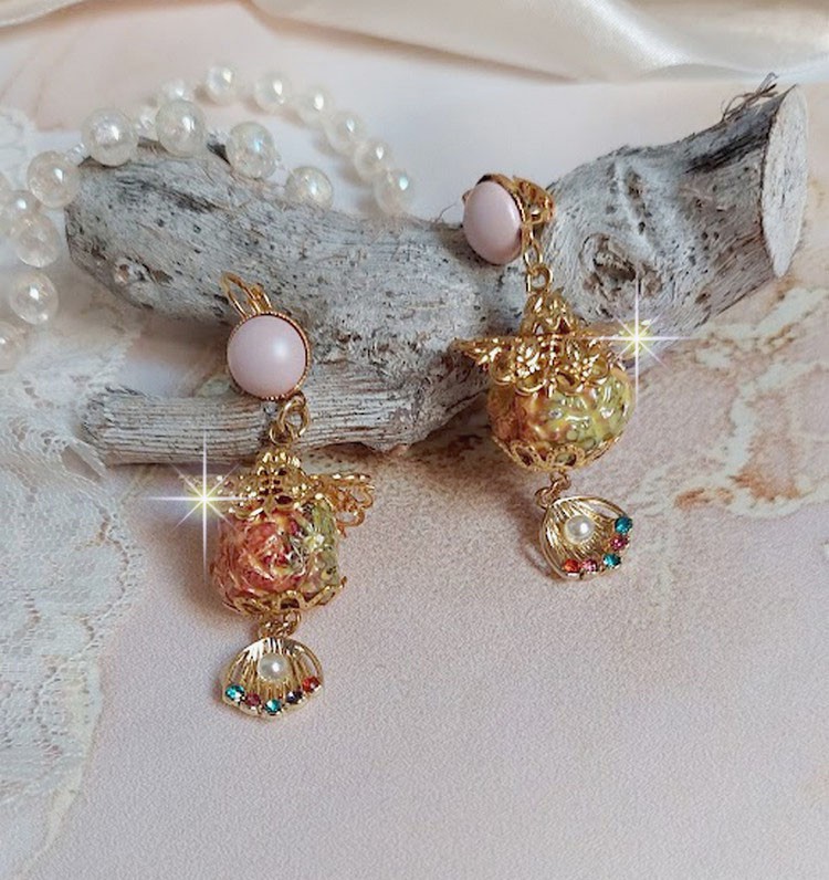 BO Cord&eacute;lia mont&eacute;es avec perles en c&eacute;ramique &eacute;maill&eacute;e, coupelles, estampes et cristaux