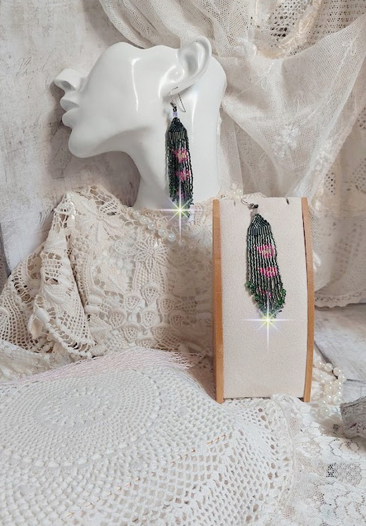 BO Evasion mont&eacute;es avec rocailles verres, tubes, perles cristal Swarovski et crochets d&rsquo;oreilles Argent 925