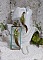 BO Grandes Plumes Vertes mont&eacute;es avec des plumes de Coq effet deux tons Vert et Marron, breloques feuilles torsad&eacute;es Viel Or en M&eacute;tal, cabochons en Verre sur des clous d&rsquo;oreilles Dor&eacute;s en Laiton