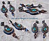 BO Ilycia Charming brod&eacute;es avec deux cabochons facett&eacute;s Turquoise, cristaux comme : fleurs, cha&icirc;ne strass, cabochons aux couleurs Bleues et Cristal &agrave; laquelle s'ajoute des rocailles et des dormeuses