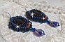 BO Les Maldives brod&eacute;es avec un cabochon Bleu/Noir paillet&eacute;, &eacute;toiles, cristaux, gouttes facett&eacute;es et rocailles
