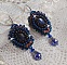 BO Les Maldives brod&eacute;es avec un cabochon Bleu/Noir paillet&eacute;, &eacute;toiles, cristaux, gouttes facett&eacute;es et rocailles
