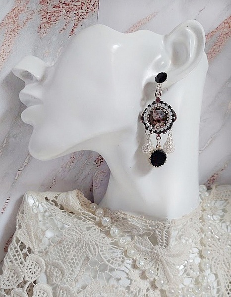 BO Mimichat Steampunk avec cabochons verres, strass, breloques &eacute;poxy, perles cristal Swarovski et clous argent