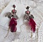 BO Navajo Fuchsia et Marron aux plumes de faisan et pintade, cha&icirc;nettes, coupelles, cristaux et dormeuses estampes en laiton