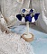 BO Navy Blue and White mont&eacute;es avec pompons, breloques &eacute;maill&eacute;es, puces argent 925/1000 et cristaux