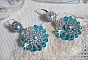 BO  Ode Bleu et Argent avec rocailles, perles rondes nacr&eacute;es en Cristal, perles en Verre et crochets en Argent 925