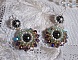 BO Ode Green and Purple mont&eacute;es avec rocailles, perles rondes nacr&eacute;es en Cristal, perles en Verre et crochets d'oreilles Gold Filled 14 carats
