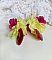 Boucles d'oreilles fleurs en mousseline de soie jaune et fuchsia.