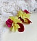 Boucles d'oreilles fleurs en mousseline de soie jaune et rose.