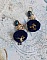 Boucles d'oreilles clips avec pompons bleus et perles Swarovski.