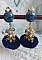 Boucles d'oreilles clips avec pompons bleus et perles Swarovski.