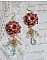 BO Rubis brod&eacute;es avec des cabochons Light Siam orn&eacute;s de toupies Rouges &agrave; laquelle s&rsquo;ajoute perles nacr&eacute;es Ivoires, estampes Dor&eacute;es, gouttes baroques en Cristal AB et crochets en Gold Filled 14 carats