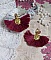 BO Soleil Dark Red mont&eacute;es avec pompons Bordeaux, pinces demi-lune, breloques et cabochons Cristal Swarovski