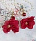 Boucles d'oreilles créoles rouges avec fleurs mousseline et cristaux.