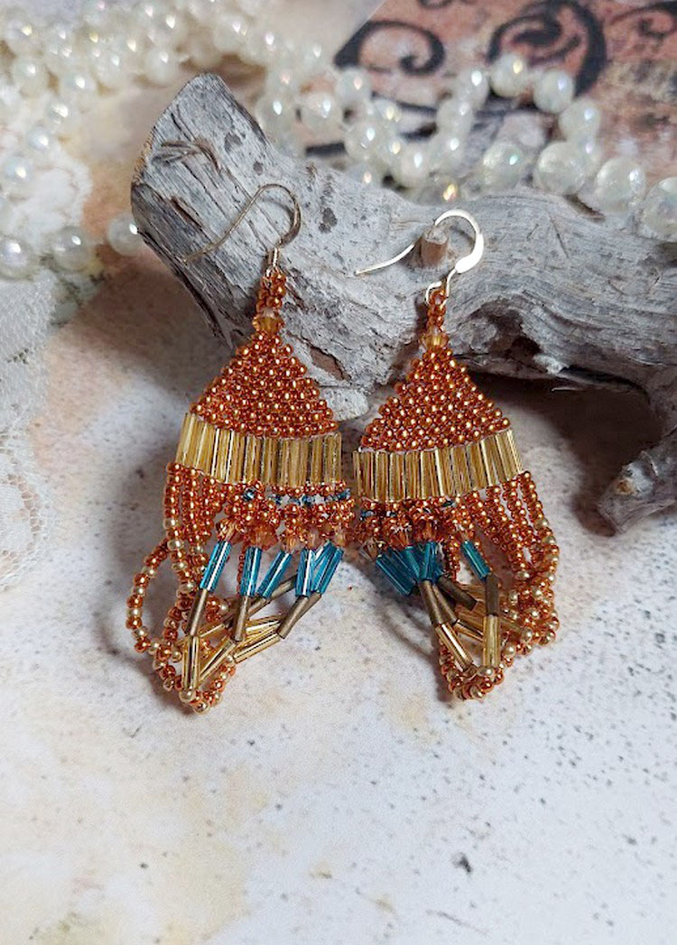 BO Tangerine mont&eacute;es avec rocailles verre, perles cristal Swarovski et crochets d&rsquo;oreilles Gold filled 14 carats