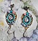 BO Vierge Marie et l&rsquo;Enfant fa&ccedil;on religieuse avec cabochons strass&eacute;s couleur Turquoise, roses et cristaux. Mont&eacute;s sur estampes o&ugrave; j&rsquo;ai appliqu&eacute; une fine poudre Or. Une douceur avec les gouttes