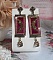Boucles d'oreilles vintage bordeaux avec cristaux et métal bronze.