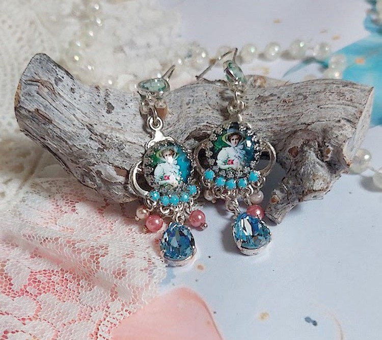BO Caprice &eacute;l&eacute;gant avec cabochons verres, perles en verre, strass et perles cristal Swarovski