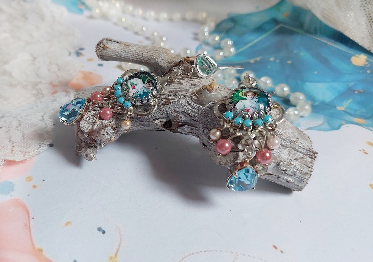 BO Caprice &eacute;l&eacute;gant avec cabochons verres, perles en verre, strass et perles cristal Swarovski