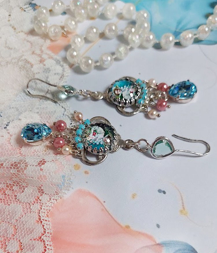 BO Caprice &eacute;l&eacute;gant avec cabochons verres, perles en verre, strass et perles cristal Swarovski