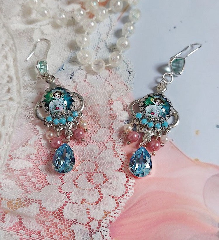 BO Caprice &eacute;l&eacute;gant avec cabochons verres, perles en verre, strass et perles cristal Swarovski