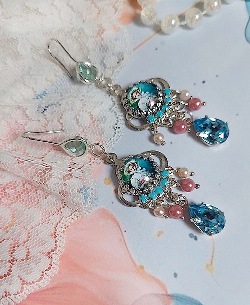 BO Caprice &eacute;l&eacute;gant avec cabochons verres, perles en verre, strass et perles cristal Swarovski